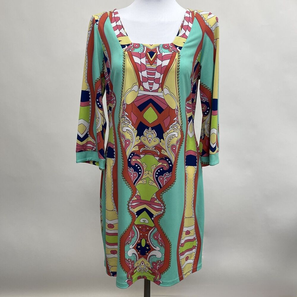 Ivy Lane Women's‎ Shift Dress Medium Mint Green Orange Yellow Pink White Blue
